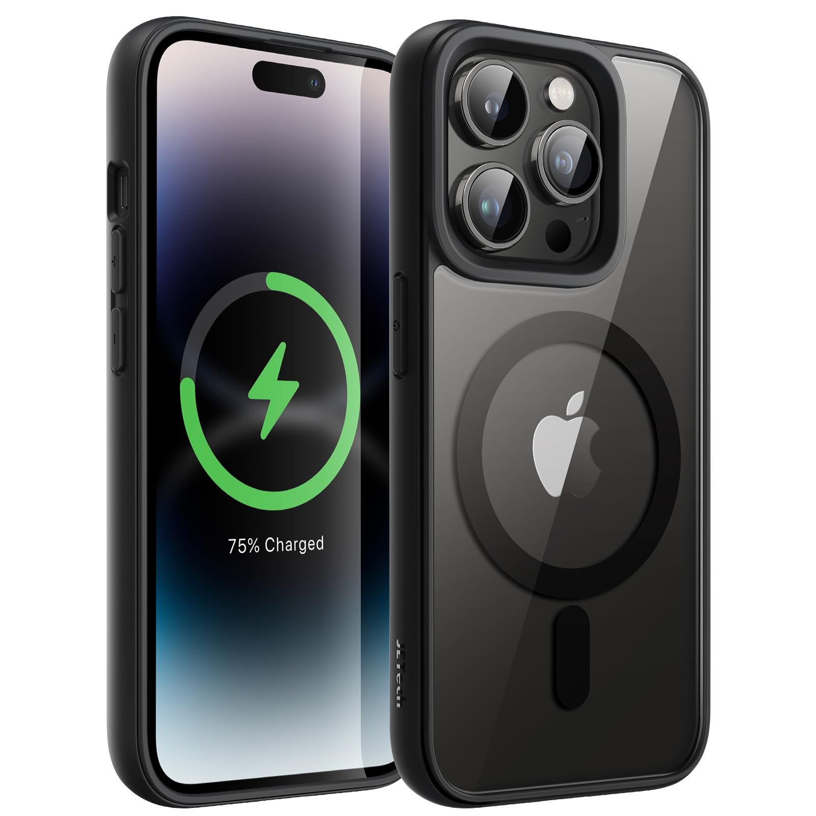乐天商城 - iPhone 14 Pro 6.1インチ用 マグネット ケース MagSafeに対応 衝撃吸収 バンパーカバー ソリッドカラーマットTPUフレーム 傷つけ防止 クリアバック (スペースブラック)