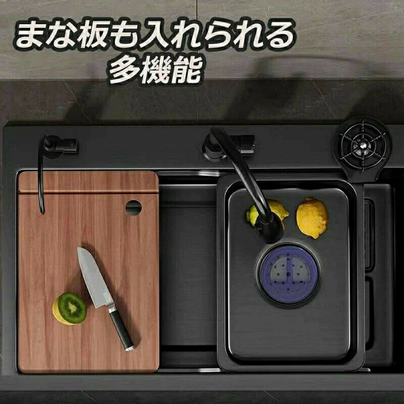 Sailing楽天市場店のシンク ステンレス キッチンシンク コップ洗い 水排出速い 流し台 ステンレスシンク ベランダ ガーデンシンク SUS304 ナノコーティング 汚れ防止 油対策 耐摩耗 手入れやすい 厚手 台所作業台 ゴミ受け 混合水栓｜アングル2