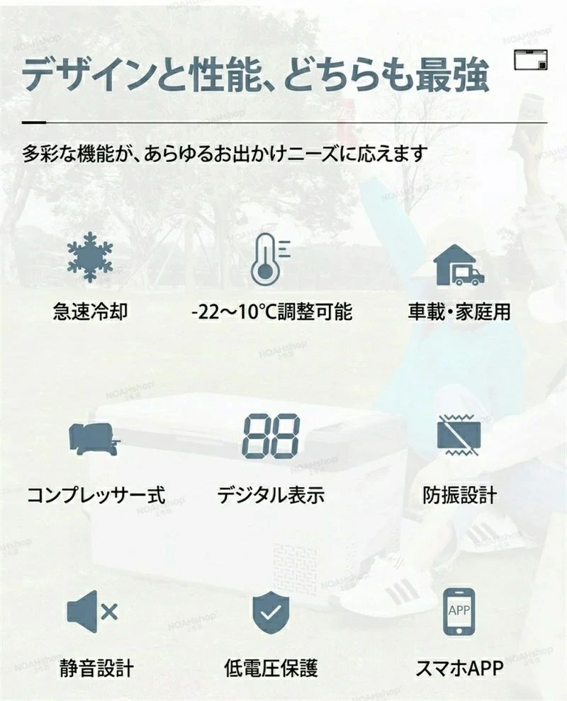 Sailing楽天市場店の【2026 新】車載冷蔵庫 冷蔵庫 ポータブル 大容量 25L 急速冷凍 両用 -22℃～10℃ 調整可能 防振設計 低騒音 12V/24V/110V 対応 コンプレッサー式 車中泊 キャンプ 釣り操作可能 省エネ・静音設計 家庭用 ポータブル冷蔵庫｜アングル2