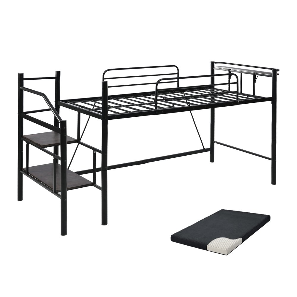 【2営業日以内に発送】【マットレス付き】ロフトベッド パイプベッド シングル 耐荷重150kg 高さ130cm ハイベッド ロフトベッドロータイプ 棚 収納 北欧風 大人 一人暮らし 子供部屋 送料無料 スチール 耐震 ベッド シングル