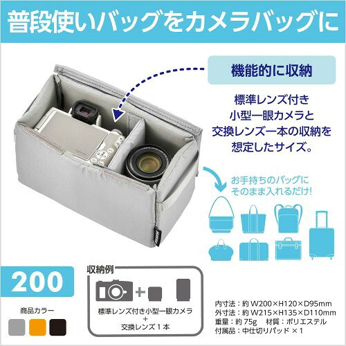 ハクバ HAKUBA インナーソフトボックス02 200 グレー インナーバッグ ソフトバッグ カメラバッグ ガジェットケース 中仕切り付 取り外し可能なふた付き 2KCS-40-200GY 4977187360011 saino-10055192 サイノー楽天市場店 サンプル画像2