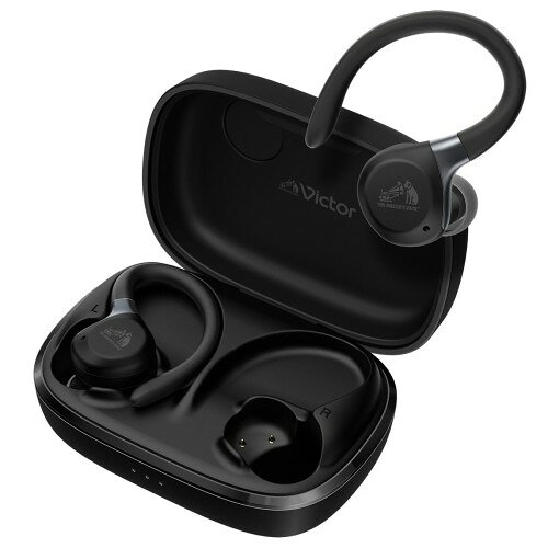 JVCケンウッド Victor HA-EC77T-B ワイヤレスイヤホン Bluetooth 5.4 ノイズキャンセリング イヤーフック スポーツ マイク付き 小型 軽量 防水 防塵 IP57 本体質量6.0g(片耳) 最大40時間再生 ブラック