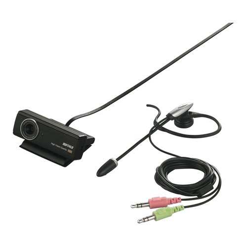 iBUFFALO WEBカメラ HD対応100万画素 ヘッドセット付 マイク内蔵 ブラック BSWHD02BK