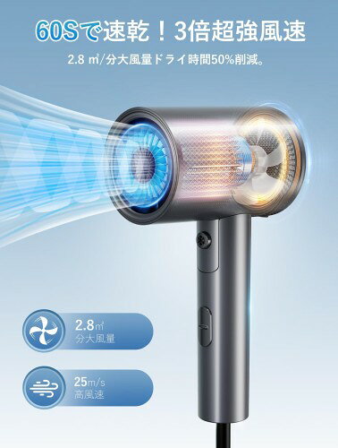 ドライヤー2026革新強化版ヘアドライヤー 大風量 速乾 2億高濃度マイナスイオン 髪質改善 速乾ドライヤー 抜け毛改善 3段階温度調節 冷風/熱風 45dB低騒音 ヘアケア 静電気防止 折り畳み 携帯 saino-10068356 サイノー楽天市場店 サンプル画像2