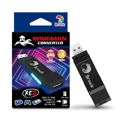 幅広いプラットフォームに対応 PS5/4/3、NS Pro、Xbox Series X|S / One / Elite 2のコントローラーをワイヤレス接続可能。さらに、PS4、PS3、NS、NS 2、PC（Direct Inputモード）ではUSB有線接続にも対応しています。※初代Xboxには別売のUSBアダプターが必要です。 ターボ機能をカスタマイズ可能 5、10、15、20、25回/秒からお好みの連射速度を設定可能。スピード感のあるゲームでも素早い反応を実現します。 自分好みにリマップ可能 プレイスタイルに合わせてボタン機能を自由に割り当て可能。さまざまなゲームで操作効率を高め、快適なプレイを実現します。 簡単セットアップ＆スムーズなアップデート 特にNS Proコントローラー使用時に、入力遅延のない安定したワイヤレス接続を実現。複雑な設定なしで、快適にプレイを開始できます。 簡単セットアップ＆ファームウェア更新 USB接続するだけで、すぐにプレイ開始。Brookサイトから最新ファームウェアをインストールすれば、常に最適なパフォーマンスと互換性を保てます。 同梱物 Wingman XE2アダプター ×1