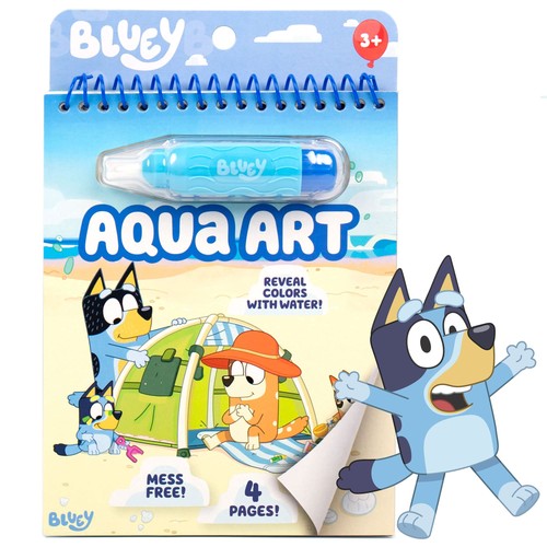 Bluey Aqua Art, Includes 4 Reusable Pages of Water Art Water Pen, Color with Water Book, Water Reveal Activity Book, Paint