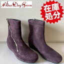 Hina Day Green ブーツ サイドジッパー オトナ サイドジップ スクエアトゥ アンクルブーツ (パープル/スエード) レディース ショートブーツ サイドジップ チャンキーヒール 美脚 太ヒール ブーティー 歩きやすい おしゃれ