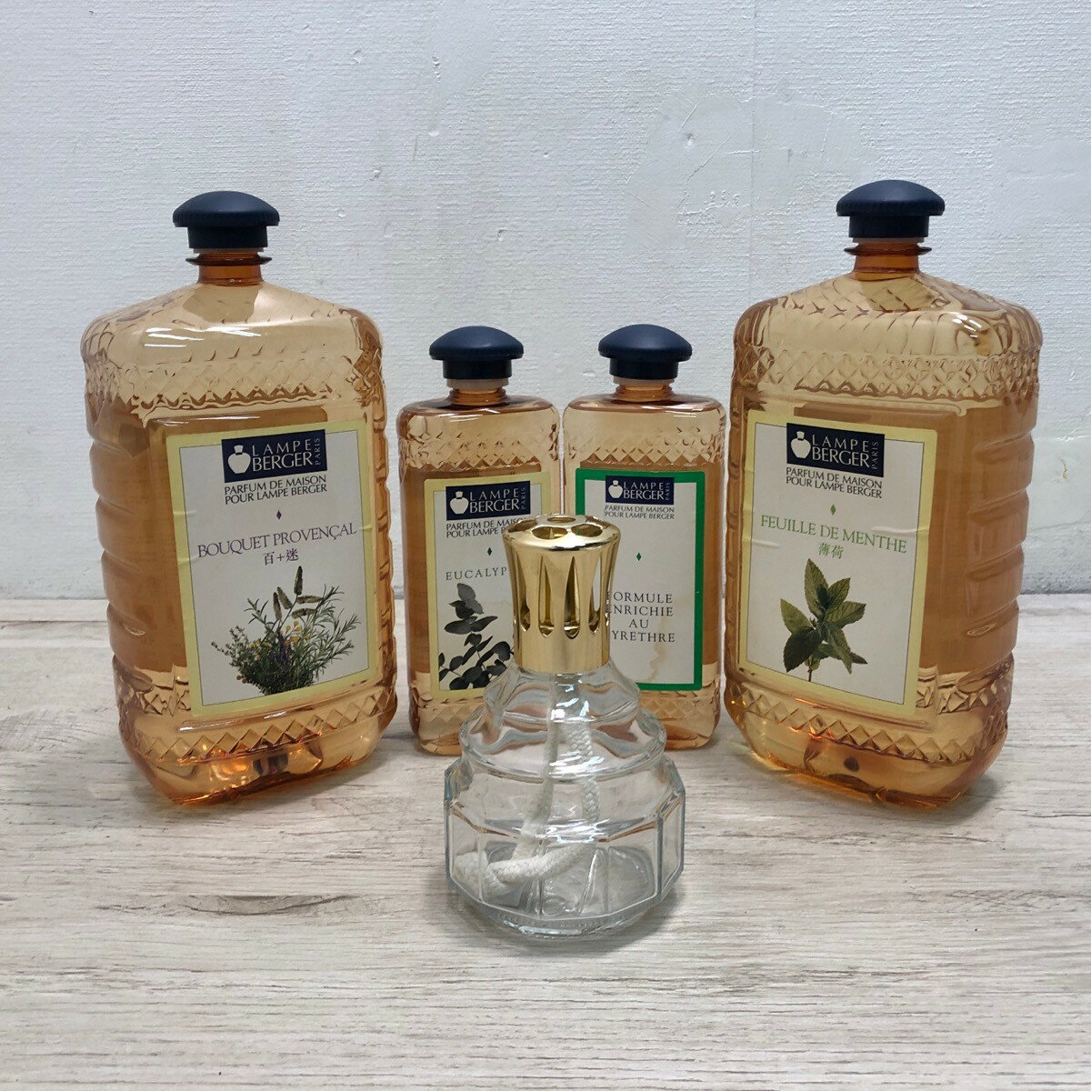 【中古】LAMPE BERGER ランプベルジェ アロマランプ アロマオイルセット 2L×2本 500ml×2本 ブーケプロバンス ミント ユーカリ 虫よけ フランス製