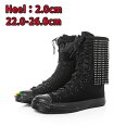 【全品対象2個で12%OFFクーポン配布中】 【フラット2.0cm】 スニーカー レディース 黒 キャンバス ハイカット ショートブーツ 編み上げ ひも レースアップ ジップアップ キッズ ジュニア jk ジッパー 履きやすい ダンス コスプレ 靴 おしゃれ カジュアル シューズ