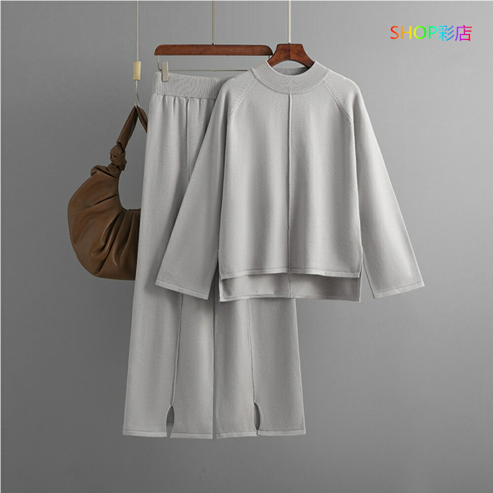 上下セット レディース ニット セットアップ ニットアップ 秋冬 2点セット 無地 リブ セットアップ ニット トップス ワイドパンツ 部屋着 ルームウェア ハイネック ゆったり 長袖 セーター ボトムス 秋 春