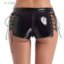 【スーパーSALE値下げ:2690円→2152円】 ホットパンツ セクシー レディース マイクロミニ レザーパンツ ショートパンツ 短パン 紐 フェイクレザー エロ ローライズ ダンス コスプレ 衣装 ショーパン 仮装 おしゃれ サイド編み上げ レースアップ ボトムス
