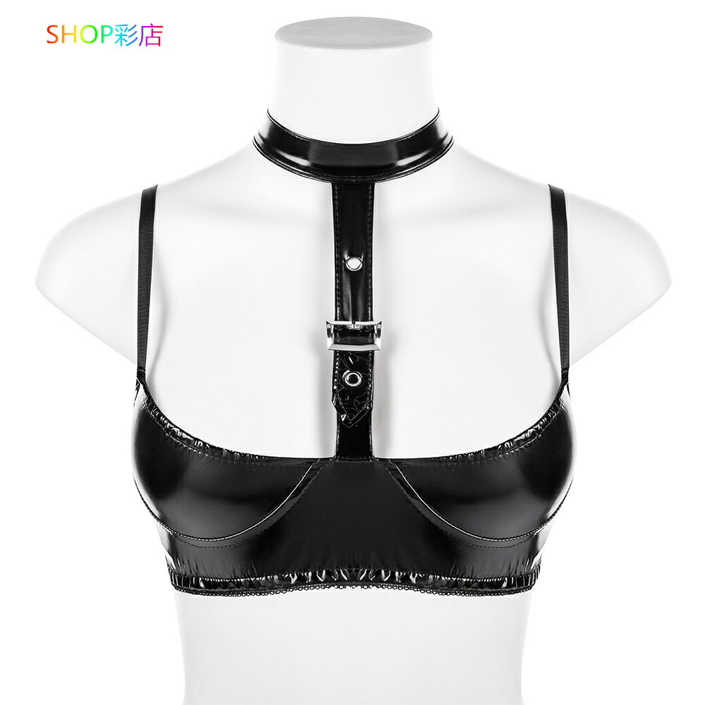 ブラジャー セクシー ダンス衣装 コスプレ 衣装 キャパ 撮影用 フェイクレザー ボンテージ風 フェス衣装 エロ ブラトップ トップス 黒