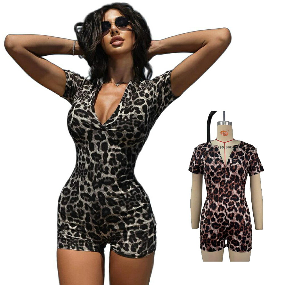 キャットスーツ コスプレ セクシー コスチューム レディース ボディスーツ レオパード 半袖 半ズボン つなぎ かわいい ヒョウ柄