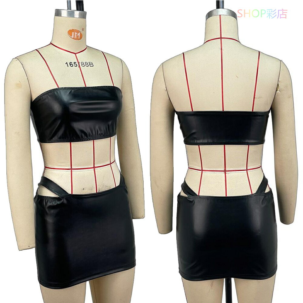 タイトスカート ミニ丈 セクシー 上下セット レザー風 ベアトップ タイトミニスカート タイト マイクロミニ 無地 ボディコン レディース ミニスカート キャバ...