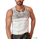 タンクトップ メンズ おしゃれ 筋トレ スポーツ メッシュ セクシー スケスケ 透け感 薄手 夏 ストレッチ フィット感 PU 革 切り替え 無地 ダンス衣装 ...