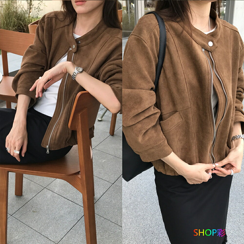 乐天商城 - ブルゾン レディース ノーカラージャケット 秋 冬 ノーカラーブルゾン アウター ジャケット 革ジャケット ジップ ショート丈 カジュアル 長袖 羽織 上着 きれいめ フェイクレザー オフィスカジュアル 大人 可愛い 秋冬