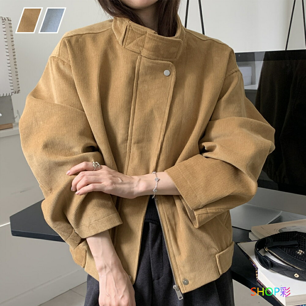 乐天商城 - コーデュロイ ジャケット レディース ジャケット コート ショート丈 無地 春 秋 長袖 襟付き 立ち襟 スタンドカラー ポケット ショートジャケット 大人 アウター 羽織り 通勤 通学 おしゃれ カジュアル 20代 30代 40代 50代