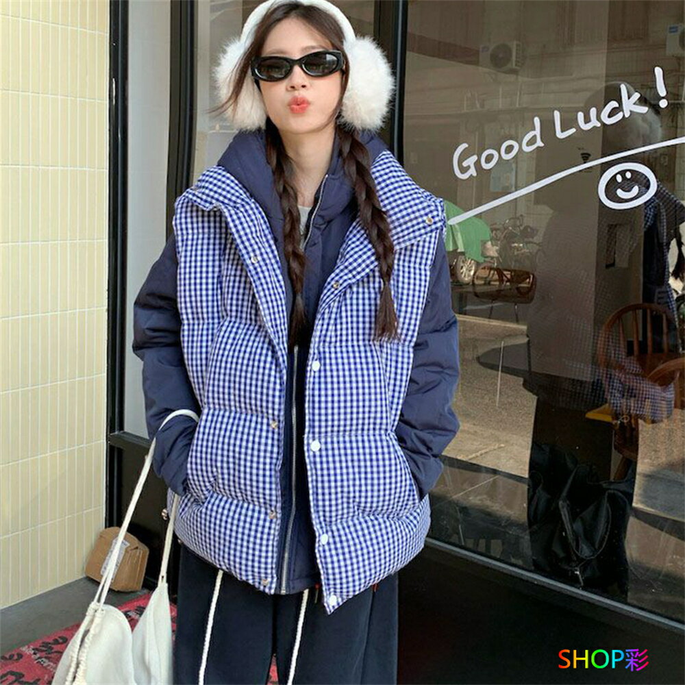 中綿 ベスト レディース メンズ おしゃれ 大きいサイズ チェック柄 フードなし 立ち襟 スタンドカラー ジャケット ノースリーブ 秋冬 冬 防寒 アウター ボタン ベスト 防寒対策 暖かい カジュアル 男女兼用