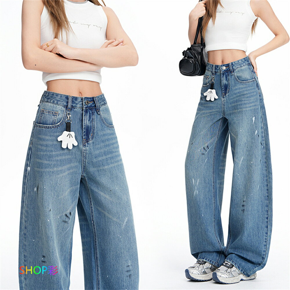 Capri Pants - デニムパンツ レディース ストレート ワイド パンツ ゆったり カーブパンツ 落書き柄 可愛い ワイドレッグ ジーンズ ワイドパンツ グラデーション ルーズ 春 夏 秋 冬 ハイウエスト ジーンズ 美脚 バギーパンツ カジュアル おしゃれ