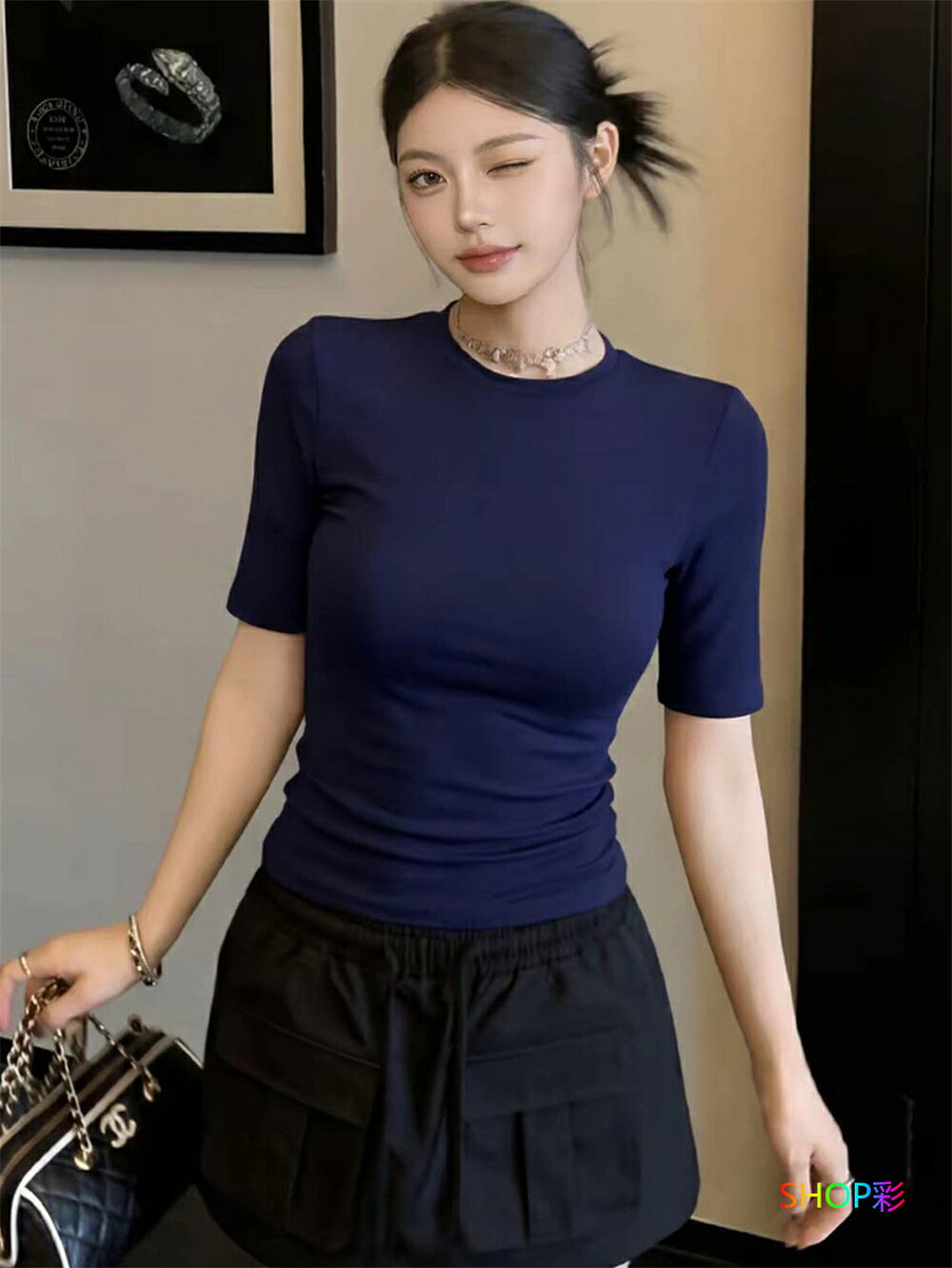 tシャツ レディース 半袖 かわいい ミニt ちびt ちびてぃー ちびt トップス 半袖Tシャツ カットソー タイト 半袖 丸首 プルオーバー スリム カットソー 春夏 無地 ビジネス 白 黒 カジュアル 通勤 通学 OL 仕事 オフェス 学生