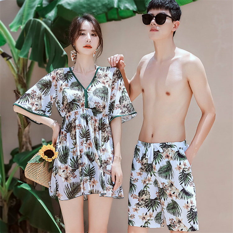 커플 수영복 페어 수영복 페어룩 체형 커버 수영복 레이디스 맨즈 어른 엄마 수영복 꽃무늬 맨즈 수영복 남성용 비치 팬츠 서프 팬츠 미즈기 남녀 온천 허니문 밀월 해외 여행 신혼여행 여름 노출 겸손 착취