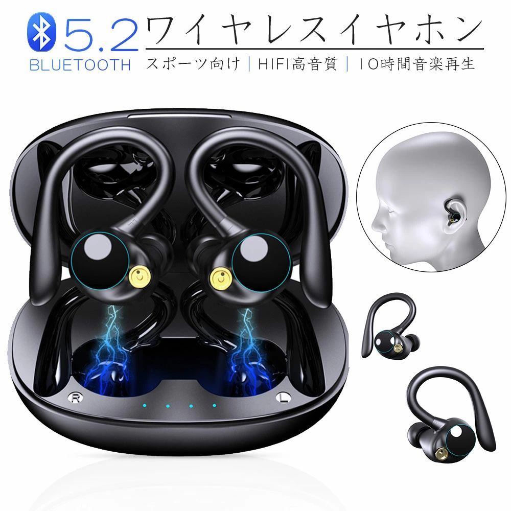 【送料無料】ワイヤレスイヤホン bluetooth イヤホン Bluetooth5.2 ブルートゥース イヤホン ノイズキャンセリング 長時間再生 Hi-Fi 高音質 IPX7防水 スポーツイヤホン ハンズフリー 自動ペアリング 耳掛け 左右分離式 両耳 片耳 マイク内蔵iPhone/Android適用