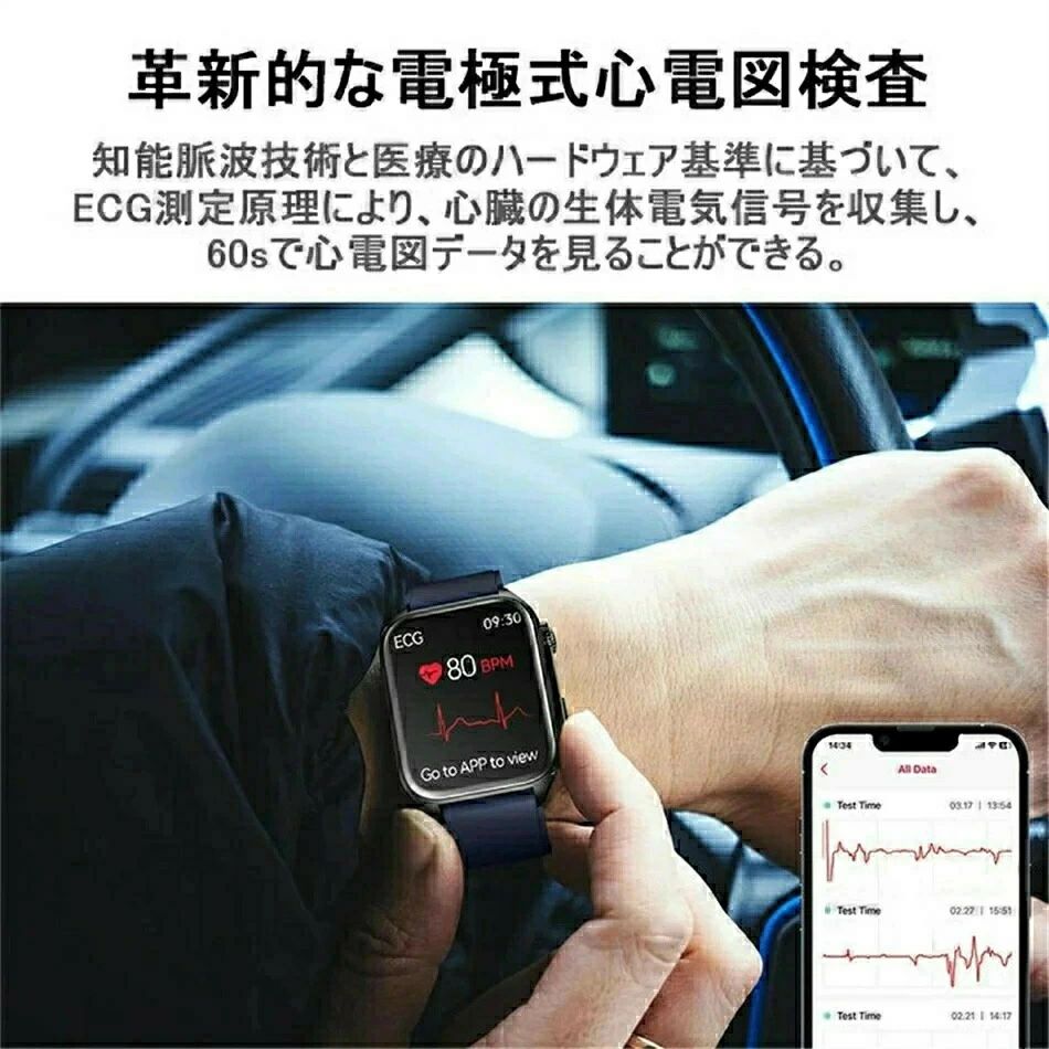 スマートウォッチ 通話可能 1.96インチ大画面 日本製センサー 体温 血圧 心拍数 血中酸素 睡眠 夏祭り プレゼント 日本製 センサー ECG+PPG心電図 通話機能 血中酸素 血圧 高精度心拍数 呼吸率 体温 睡眠 IP67防水 Phone/Android 父の日