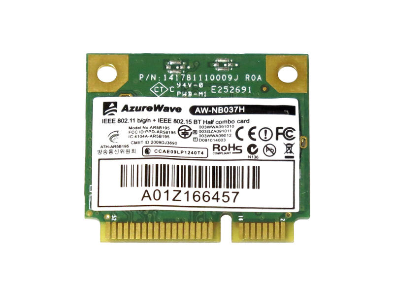 Atheros AR5B195 Single Band 802.11b/g/n + Bluetooth 3.0 PCIe Mini half 無線LANカード