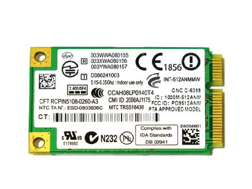 インテル Intel Wireless WiFi Link 5100 802.11a/b/g/n 300Mbps PCIe Mini 無線LANカード 512ANMMW