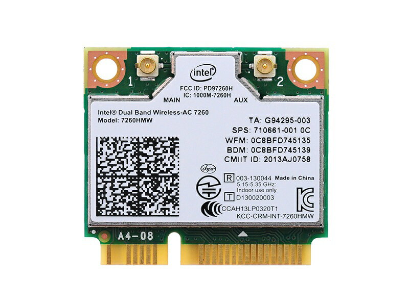 インテル Intel Dual Band Wireless-AC 7260 デュアルバンド 2.4/5GHz 802.11ac 最大867Mbps + Bluetooth 4.0 PCIe Mini half 無線LANカード 7260HMW