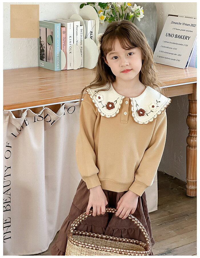 セレクトショップHARUの【10%OFFクーポン】子供服 女の子 スウェット トレーナー おしゃれ 花柄 スウェット キッズ 長袖 トップス 防寒抜群 裏起毛仕様 トレーナー 衛衣 スウェット ラペル 普段着 通学着 冬服 冬着 あたたかい お出かけ 女の子 スウェット トレーナー 100 110 120 130 140 150 160｜アングル3