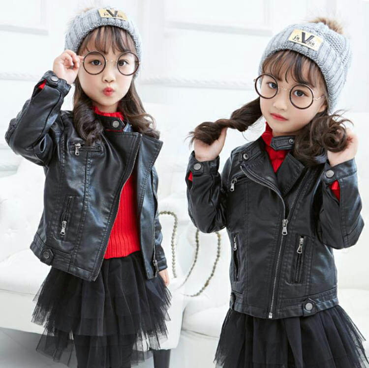 Coat - 子供服 女の子 キッズ レザージャケット アウター 長袖 春秋 革ジャン PUジャケット 春コート ライダースジャケット ジュニア 防寒 お出かけ おしゃれ 可愛い