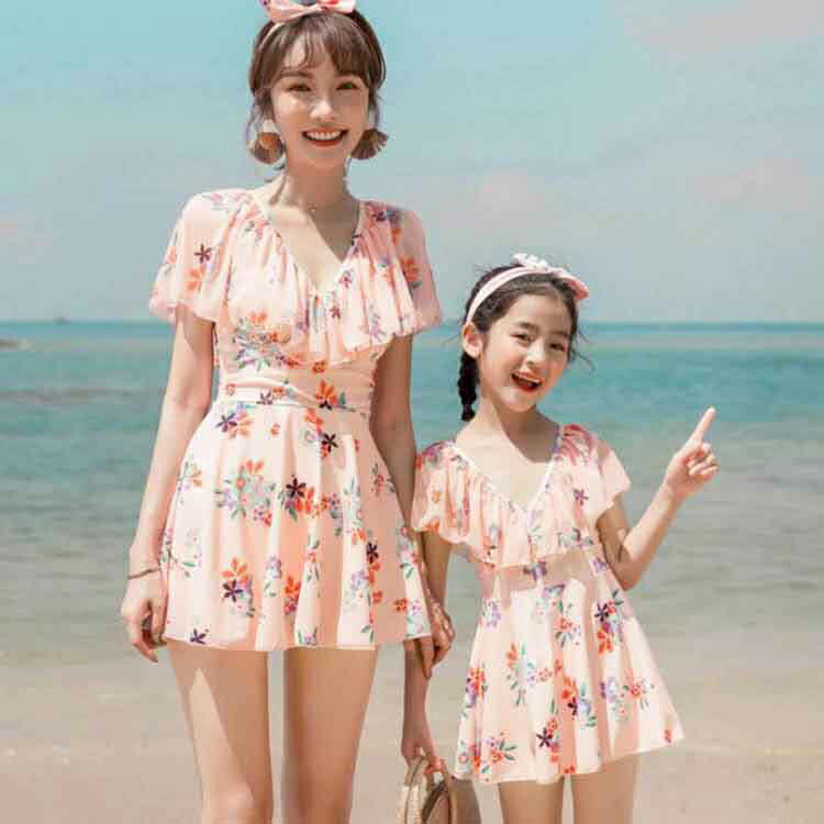 樂天商城 - 2色！親子 女の子 水着 体型カバー お姫様 キッズ 水着 子供 花柄 ワンピース水着 レディース 水着 着痩せ 女の子 子供用 温泉水着 夏 単品売り