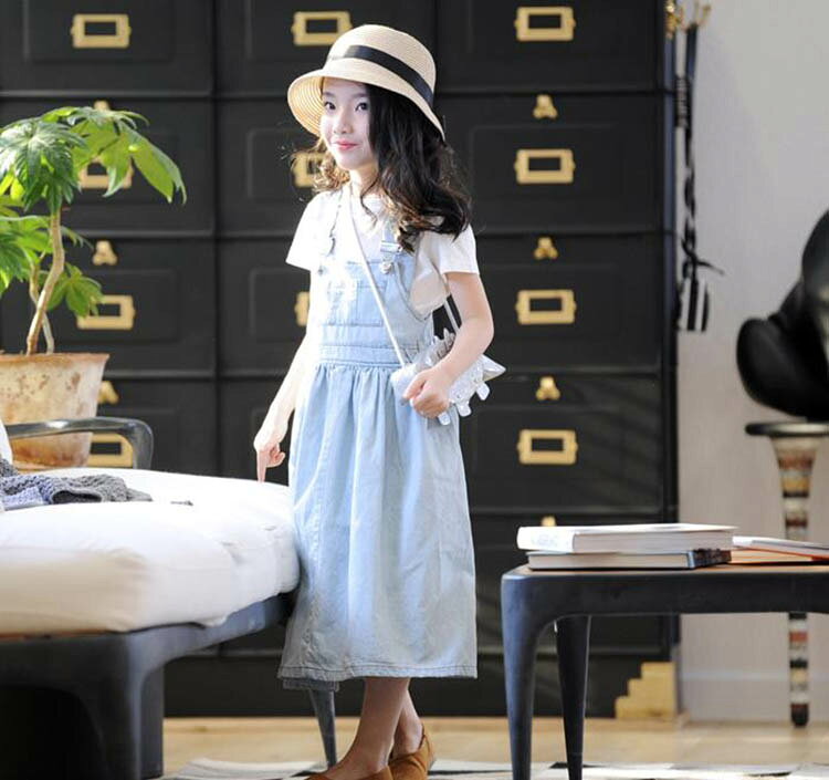 セレクトショップHARUの子供服 セットアップ キッズ 女の子 夏 2点セット 上下セット Tシャツ 半袖 デニムスカート サロペット ジュニア おしゃれ 可愛い カジュアル 小学生 新品 150｜アングル2