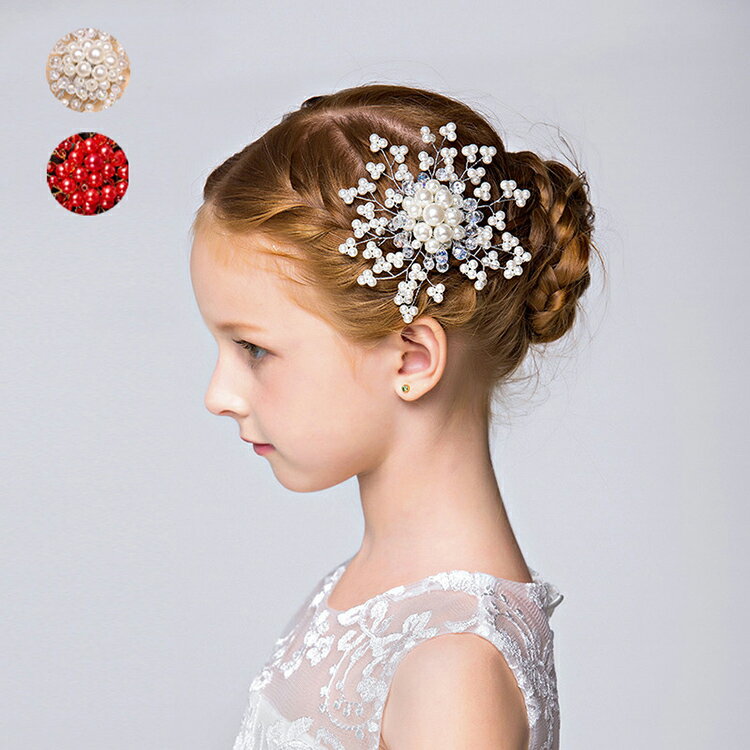 Cachucha - レディース髪飾り子供ヘアアクセサリー キッズフラワーティアラカチューシャ フラワーガール子供フォーマルドレス 結婚式 ホワイト レッド