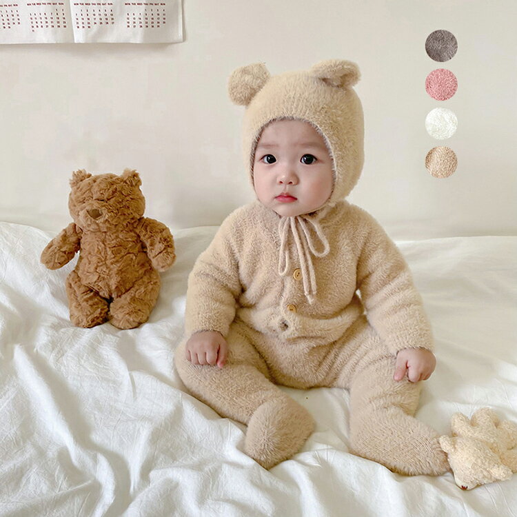 Rakuten - くまちゃん 着ぐるみ 熊耳 ロンパース 動物 ジャンプスーツ ベビー カバーオール キッズ ジャンプスーツ 女の子 男の子 可愛い 新年祝い 撮影 防寒 暖かい ミンクカシミア