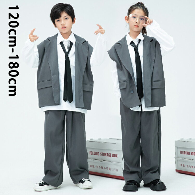 樂天商城 - 子供ダンス衣装　スーツヒップホップジャズダンスウェア　ジレベスト　長袖ワイシャツ　ロングパンツ　スーツ風キッズhiphopjazzダンス服　ストリート舞台演出服　キッズダンス衣装　コスチューム　女の子ステージ演出服　社交ダンス衣装