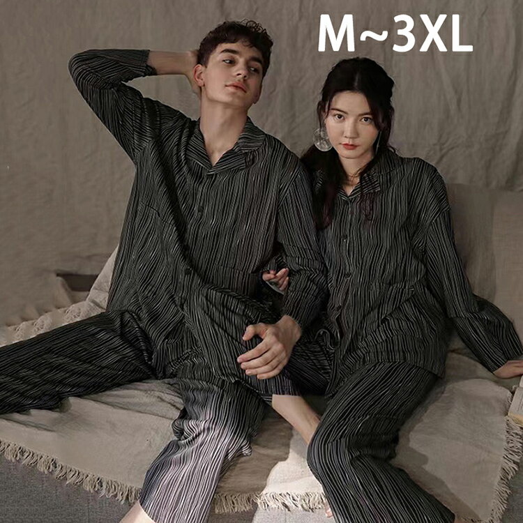 ペア パジャマ 綿100% 前開き 無地 ガーゼ 上下セット 大きいサイズ セットアップ 部屋着 ルームウェア カップル メンズ 軽量 パンツ ..