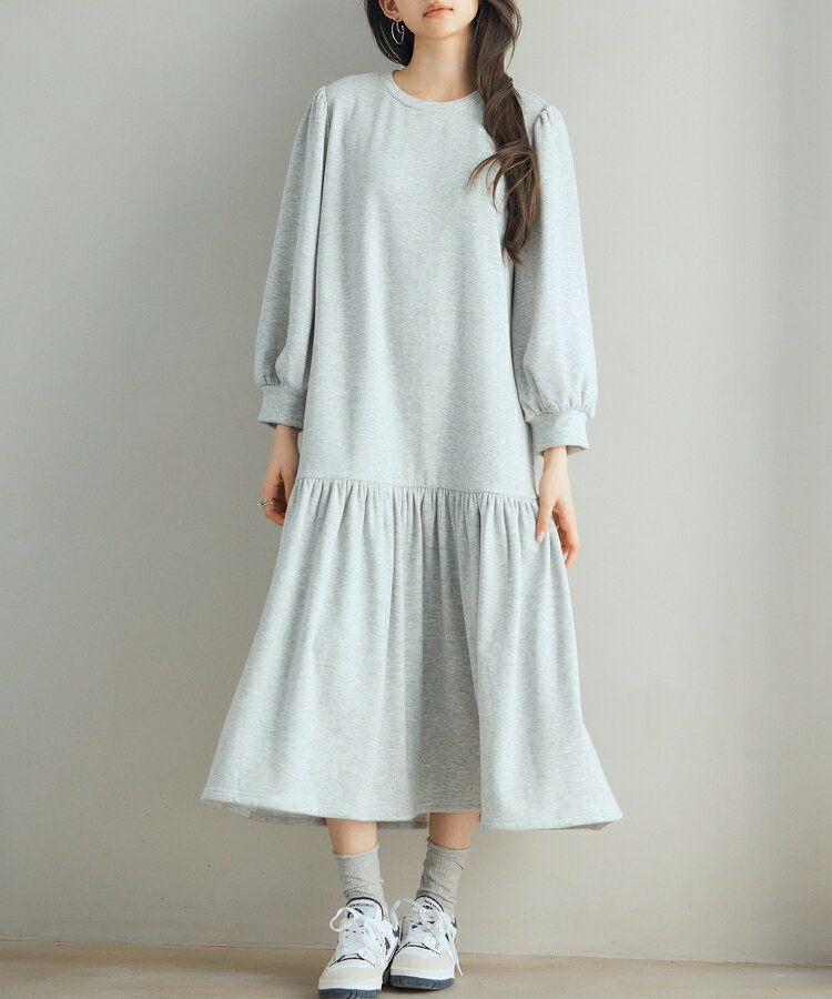 ワンピース カットソー レディース 長袖 ゆるい 二の腕カバー 丈 長め 体型カバー ティアード きれいめ ロング 裏起毛 かわいい フォーマル Aライン フレア エレガント 上品 秋 冬 SAISON DE PAPILLON sdp0245