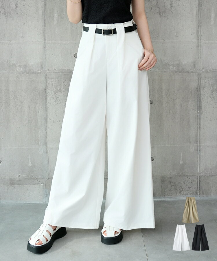 乐天商城 - ワイドパンツ レディース ボトムス タック入り ハイウエスト ワイドシルエット スラックス マシュマロツイル ダブルピンタック 脚長効果 スタイルアップ ロング丈 韓国スタイル リラックス ポケット付き 体型カバー dsrb2897