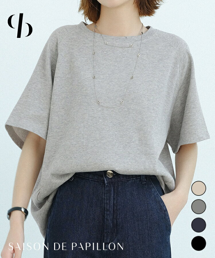 【クーポン利用で20%OFF】レディース カットソー トップス 半袖 着痩せ Tシャツ 体形カバー ラグランスリーブ クルーネック オーバーサイズ ビッグシルエット ストレッチ ゆったり SAISON DE PAPILLON sdp0218のサムネイル
