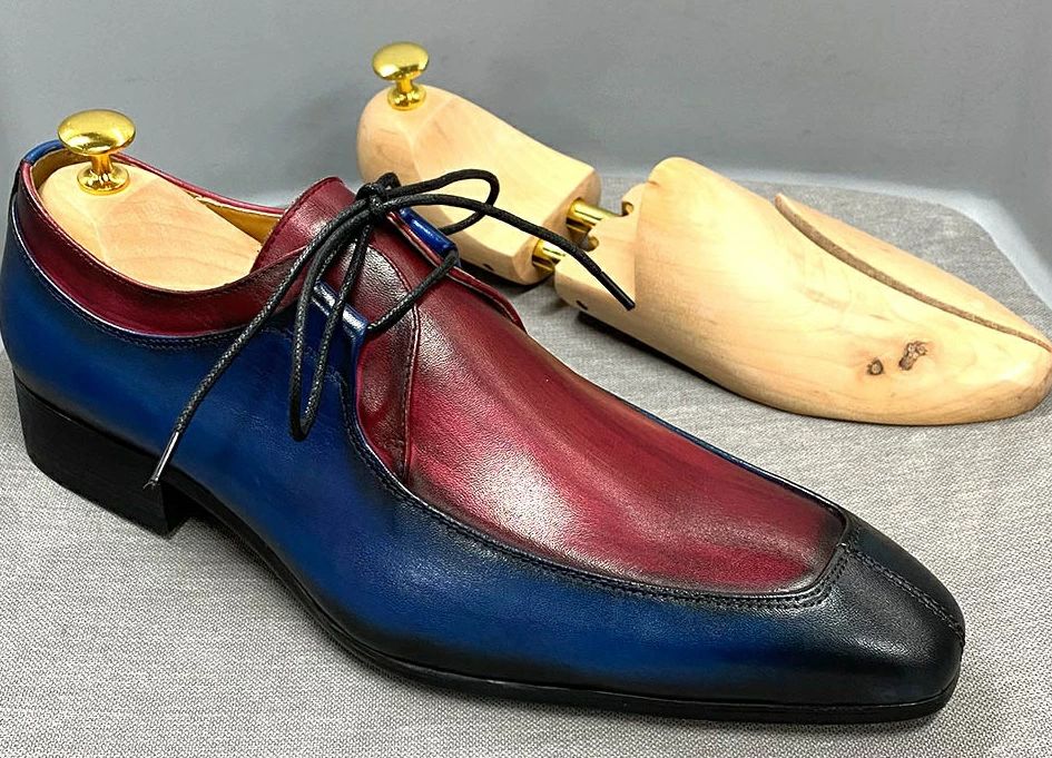 樂天商城 - メンズ 上品　職人手作り ビジネスシューズ カジュアル 天然牛革 本革　切り替え 男性 職人手作り 彫り　シューズ 24.5cm~28cm 大きいサイズ 革靴 紳士 ブラック　レッド*ブルー