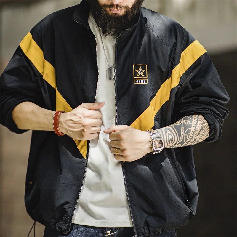 ARMY IPTU JACKET ヴィンテージ レトロ アメカジ 切り替え メンズジャケット S～3XL 秋冬 ブラック