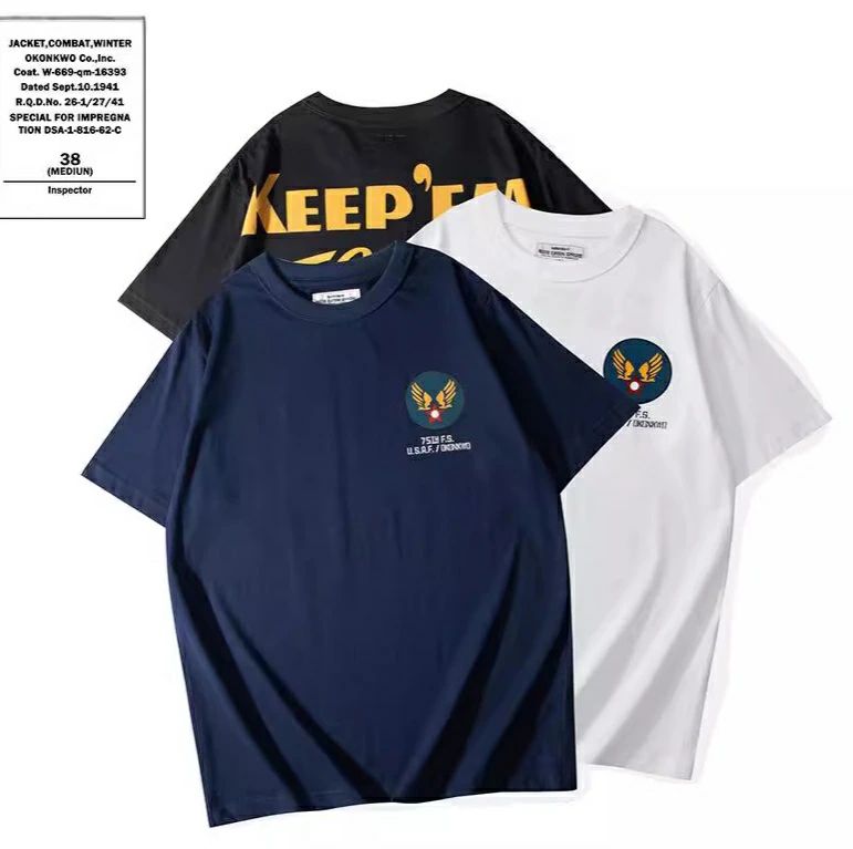 乐天商城 - 春夏 OKONKWO新作 コットンメンズTシャツ　プリント　アメカジ　USAF　丸襟 TEE　半袖 Tシャツ