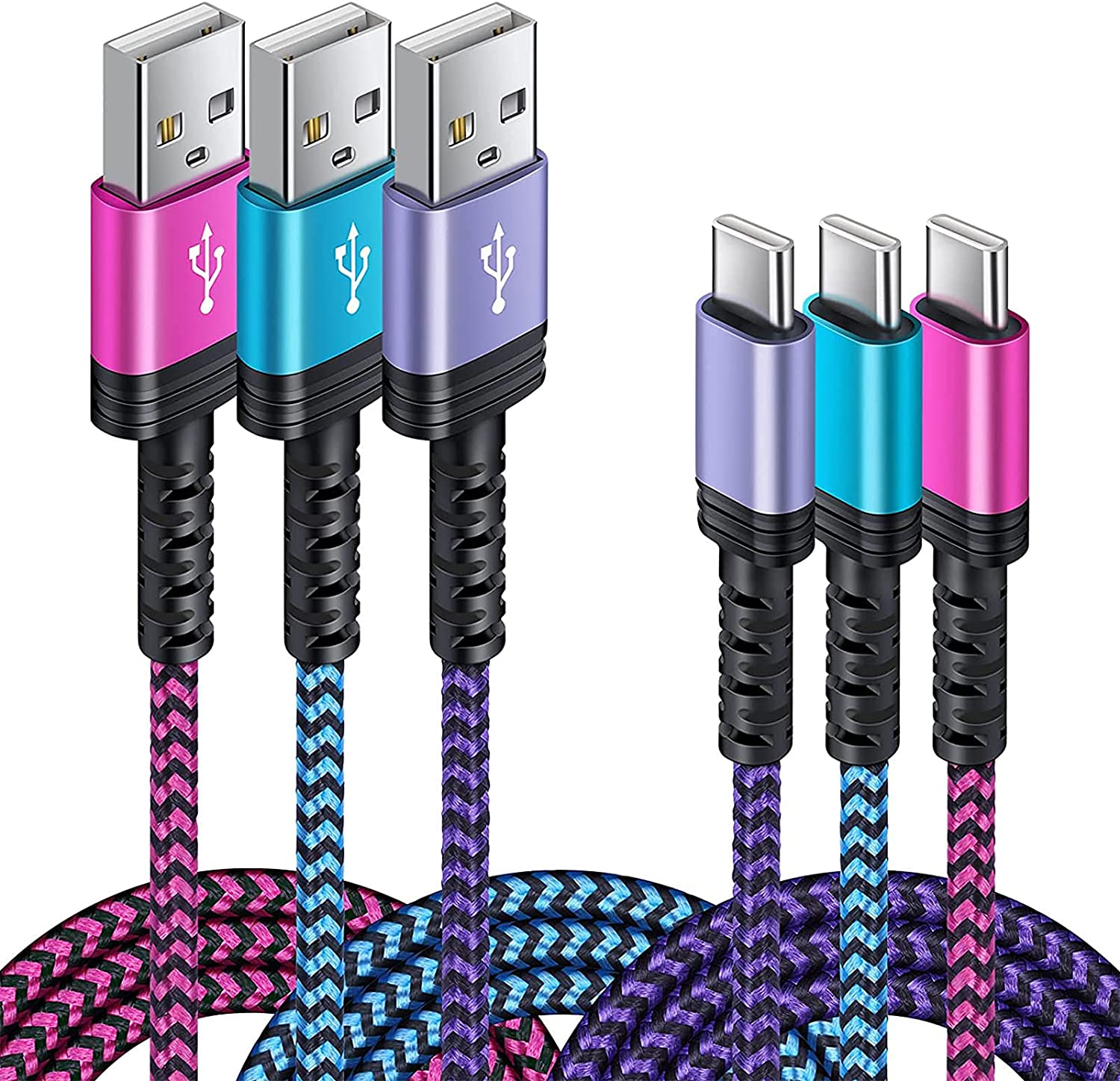 USB Type C ケーブル 【1.8m 3本*3色】 3A急速充電 QC3.0対応 タイプc充電ケーブル USB A to USB C ケーブル タイプc 充電ケーブル Xpe