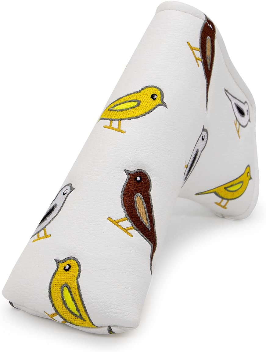 ゴルフパターカバー ピンタイプ ゴルフパター用ヘッドカバー 人気 可愛い鳥仕様 ゴルフクラブヘッドカバーブレード用 高級刺繍 レザー製