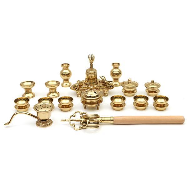乐天商城 - 密教法具全20種【大号】 一面器 六器一組 仏器一対 華瓶一対塗香器 洒水器 金剛鈴金剛盤 火舎香炉 五鈷杵 三鈷杵 独鈷杵