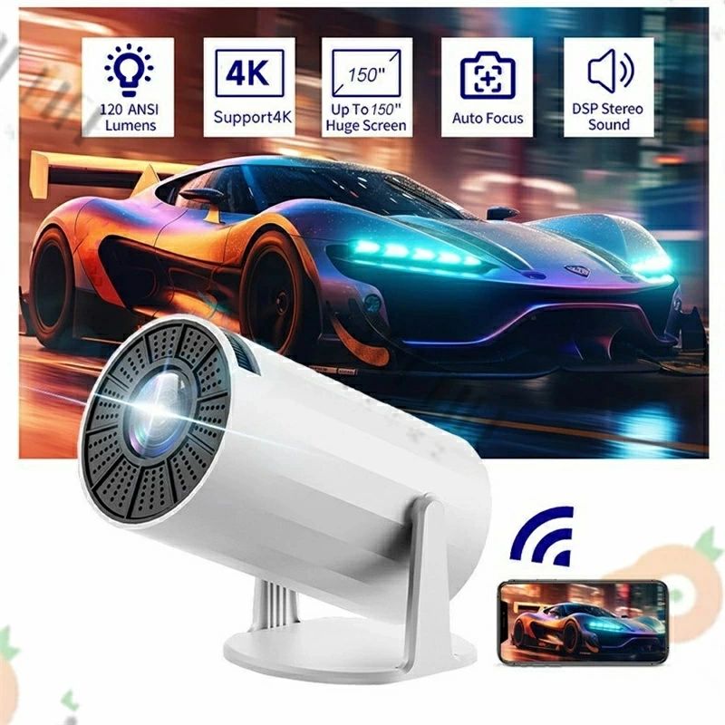 4K/1080P対応 ミニプロジェクター ポータブルプロジェクター WiFi6 BT 5.0 Android 11 自動水平補正機能付きスマート プロジェクター 180°回転 モバイル対応 屋外映画プロジェクター（ホワイト） 米国プラグ