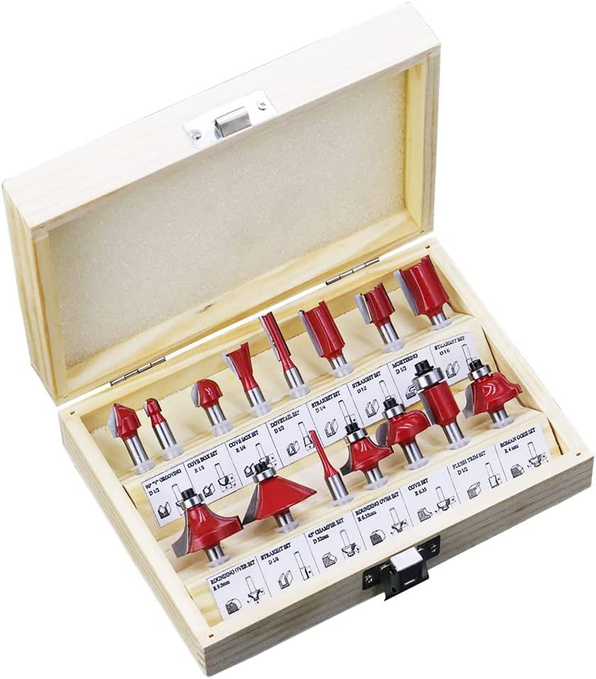 15ピース超硬刃ルータービット ペアリングビット 木工用ルータービットセット トリマービット 6.35ミリ..