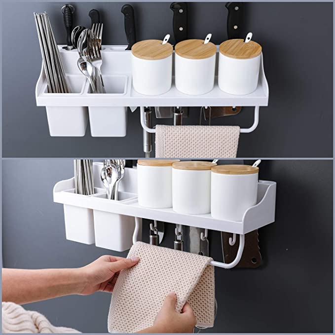 キッチン収納 棚 箸立て 調味料 収納 包丁立て キッチンラック 壁掛け 3Mステッカー 2枚 ( 45.5×13.5×14cm)